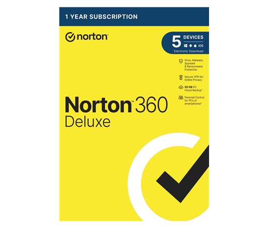 NORTON 360 DELUXE 50GB +VPN 1 používateľ pre 5 zariadení na 1 rok - ESD