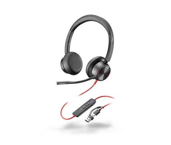 Poly Blackwire 8225 MS Teams náhlavní souprava, USB-C/A adaptér, stereo