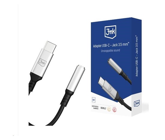 3mk adaptér USB-C/Jack 3,5mm (samice) 0,15m, černo-stříbrná