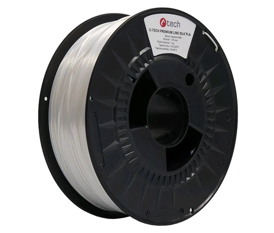 C-TECH Tisková struna (filament) PREMIUM LINE, Silk PLA, dopravní bílá, RAL9003, 1,75mm, 1kg
