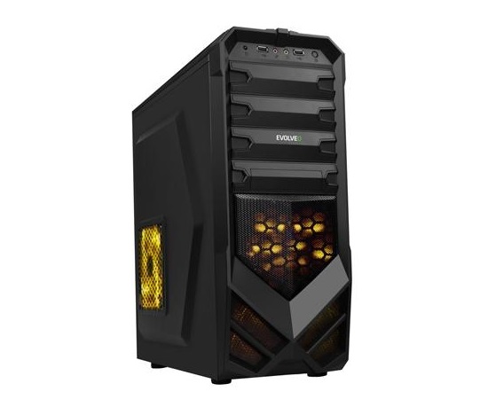 EVOLVEO K4, case ATX midi , black, přední žlutý 120mm větrák, 1x USB 3.0 a 2x USB 2.0 + audio na předním panelu