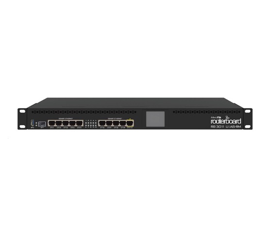 MikroTik RouterBOARD RB3011UiAS-RM, dvojjadrový 1.4 GHz CPU, 1 GB RAM, 10x LAN, 1x SFP, 1x USB 3.0, vrátane. Licencia L5