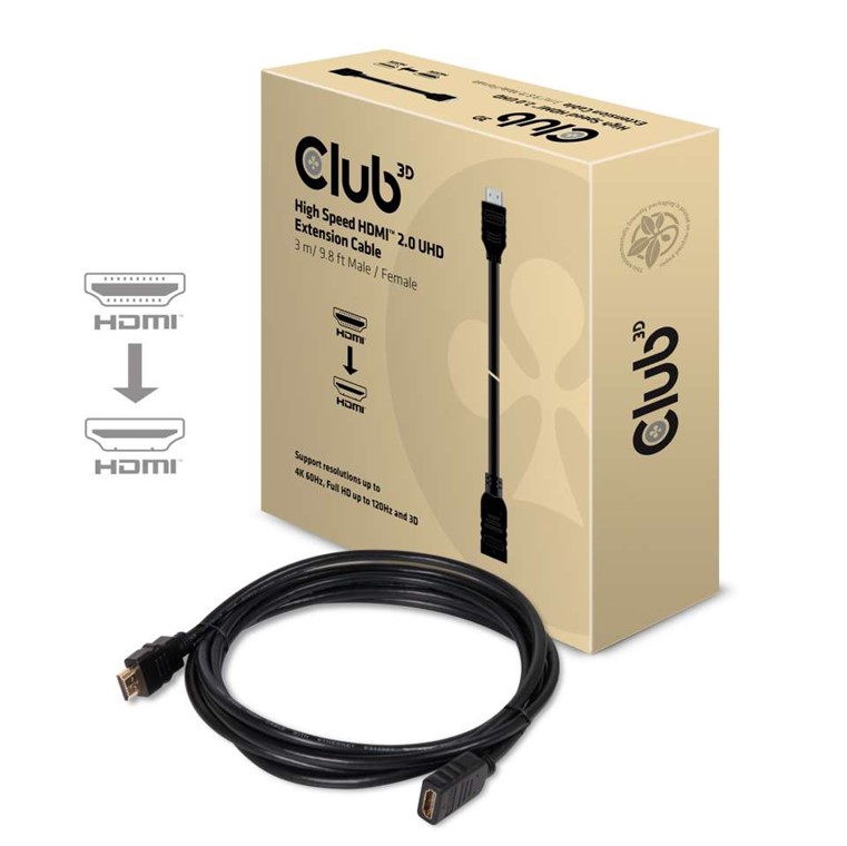 Obr. Club-3D HDMI 2.0 EXTENSION CABLE HIGH SPEED UHD Male/Female 3M./9.8FT 875037a