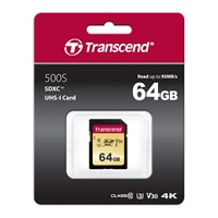 Karta TRANSCEND SDXC 64GB 500S, UHS-I U3 V30 (R:95/W:50 MB/s)