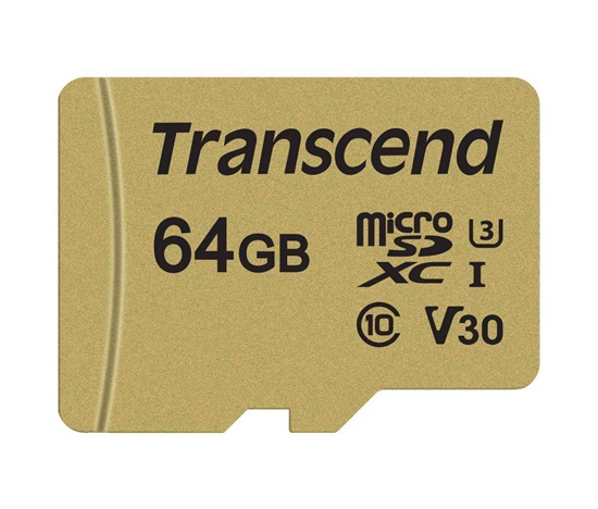 Karta TRANSCEND MicroSDXC 64GB 500S, UHS-I U3 V30 + adaptér