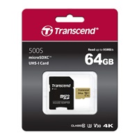 Karta TRANSCEND MicroSDXC 64GB 500S, UHS-I U3 V30 + adaptér