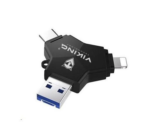 USB Flash disk Viking 3.0 4v1 s konektorom Lightning/Micro USB/USB/USB-C, 64 GB, čierna