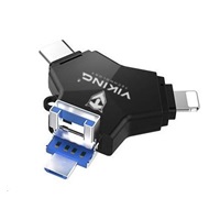 USB Flash disk Viking 3.0 4v1 s konektorom Lightning/Micro USB/USB/USB-C, 64 GB, čierna
