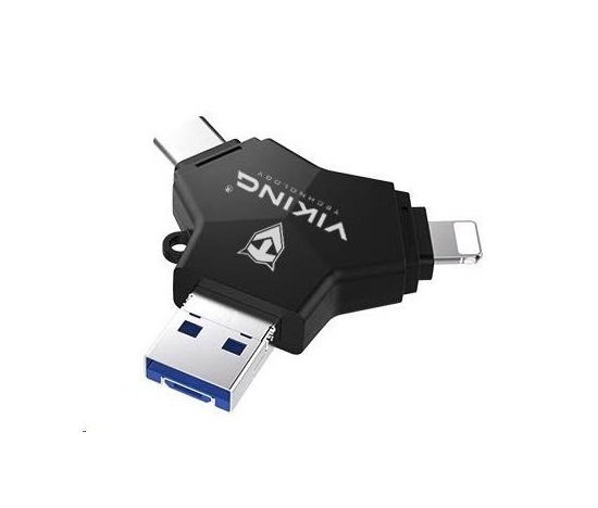 USB Flash disk Viking 3.0 4v1 s konektorom Lightning/Micro USB/USB/USB-C, 128 GB, čierna