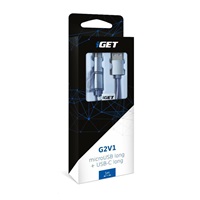iGET G2V1 USB kábel 2v1, 1 m, strieborný, microUSB a USB-C, predĺžené konce