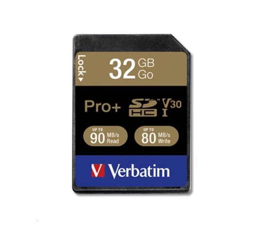 Karta VERBATIM SDHC 32GB PRO+ Class 10, UHS-1 (R:90/W:80 MB/s)