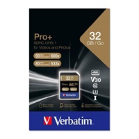 Karta VERBATIM SDHC 32GB PRO+ Class 10, UHS-1 (R:90/W:80 MB/s)