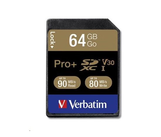 Karta VERBATIM SDXC 64GB PRO+ Class 10, UHS-1 (R:90/W:80 MB/s)
