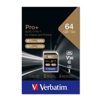 Karta VERBATIM SDXC 64GB PRO+ Class 10, UHS-1 (R:90/W:80 MB/s)