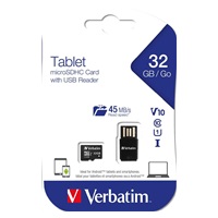 VERBATIM Tablet microSDHC C10/U1 s USB čítačkou 32GB (R:45MB/s, W:10MB/s)