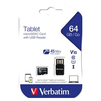 VERBATIM Tablet microSDHC C10/U1 s USB čítačkou 64GB (R:70MB/s, W:10MB/s)