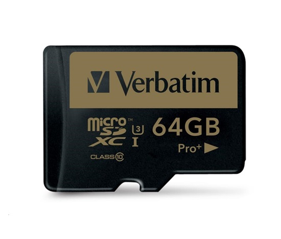 Karta VERBATIM MicroSDXC 64GB PRO+ Class 10, UHS 1 (R:90/W:80 MB/s)