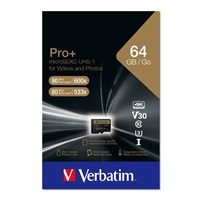Karta VERBATIM MicroSDXC 64GB PRO+ Class 10, UHS 1 (R:90/W:80 MB/s)
