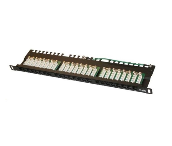 19"/0,5U Patch panel XtendLan 24port, UTP, Cat6, krone, čierny