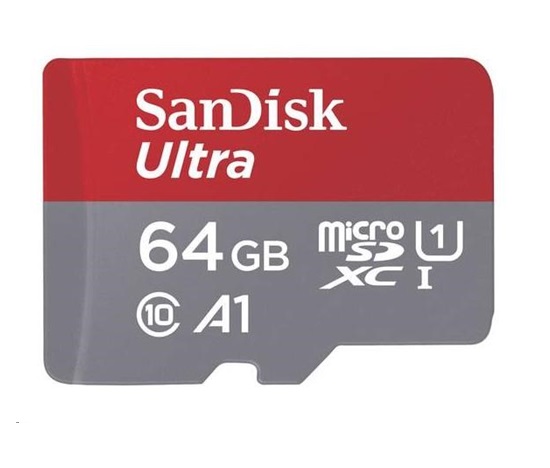 Karta SanDisk MicroSDXC 64 GB Ultra (100 MB/s, A1 Class 10 UHS-I, Android - zobrazovacie balenie) + adaptér