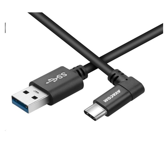 Dátový a nabíjací kábel USB - USB Type-C, 100 cm, 90° konektor, čierny