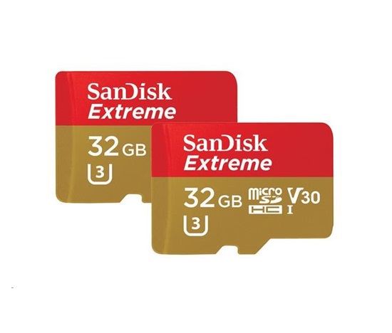 Karta SanDisk MicroSDHC 32 GB Extreme (100 MB/s, A1 C10 V30 UHS-I U3, pre akčné kamery) + adaptér, dvojbalenie