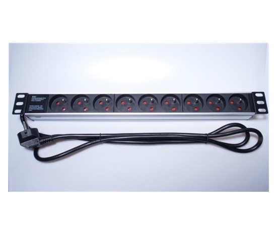 Napájací panel PremiumCord pre 19" rack 1U, 9x230V, 2m kábel