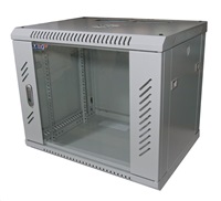 19" nástenná skrinka LEXI 9U, šírka 600 mm, hĺbka 600 mm, presklené dvere, nosnosť 60 kg, zváraná konštrukcia, sivá