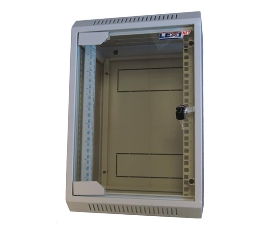 LEXI 10" nástenný 9U rack, šírka 310 mm, hĺbka 260 mm, sklenené dvere, zváraná konštrukcia, sivá farba
