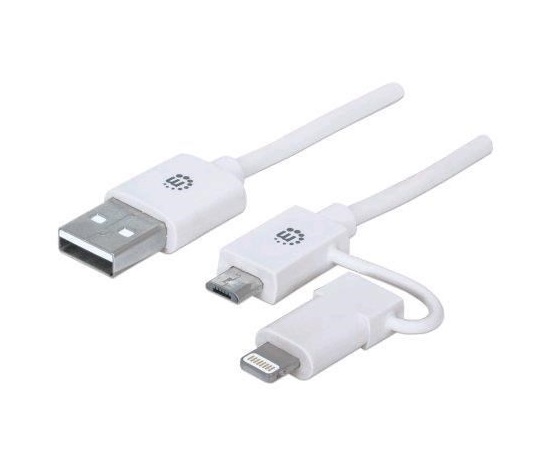 MANHATTAN i-Lynk Nabíjací/synchronizačný kábel, USB A na micro-USB a 8-pin, 1 m (3.3 ft.) biela/biela