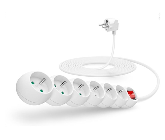 Predlžovací kábel CONNECT IT 230 V, 6 zásuviek, 5 m, s vypínačom (biely)