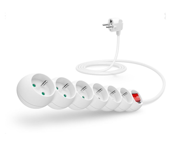 Predlžovací kábel CONNECT IT 230 V, 6 zásuviek, 2 m, s vypínačom (biely)