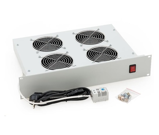 Ventilačná jednotka TRITON 19", 4 ventilátory.-230V/140W, termostat., šedá, medzi zložkami