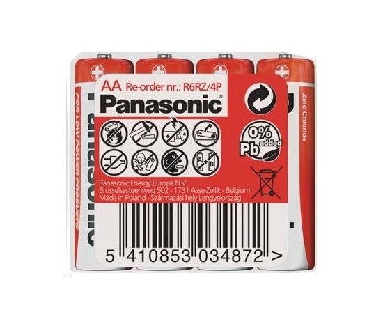 PANASONIC Zinkouhlíkové baterie Red Zinc R6RZ/4P AA 1,5V (shrink 4ks)