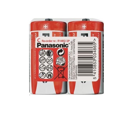 PANASONIC Zinkouhlíkové baterie Red Zinc R14RZ/2P C 1,5V (shrink 2ks)