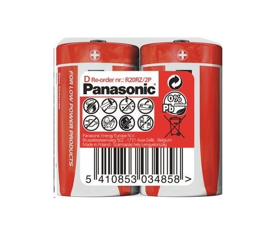 PANASONIC Zinkouhlíkové baterie Red Zinc R20RZ/2P D 1,5V (shrink 2ks)
