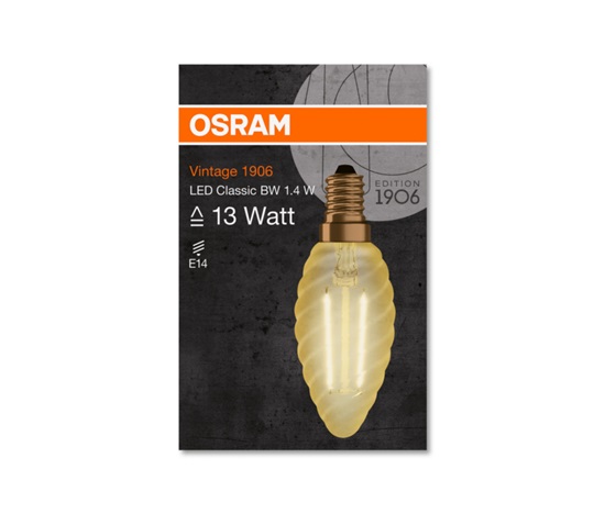 OSRAM LED Filament Vintage 1906 ClasBW  230V 1,4W 825 E14 noDIM A++ Sklo čiré GOLD 120lm 2500K 15000h (krabička 1ks)
