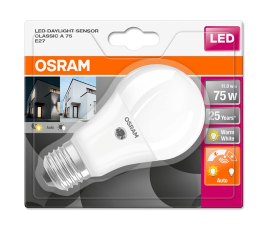 OSRAM LED STAR+ CL A Daylight Sensor Fros. 10W 827 E27 1055lm 2700K (CRI 80) 25000h A+ (Krabička 1ks)