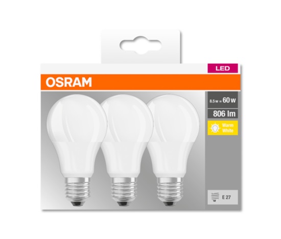 OSRAM LED BASE CL A Fros. 8,5W 827 E27 806lm 2700K (CRI 80) 10000h A+ (Krabička 3ks)