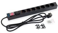 TRITON 19" distribučný panel 1U; 7 x zásuvka DIN, max. 16 A; kábel 3 x 1,5 mm, 2 m + zástrčka univerzálna CZ-DE max.16A