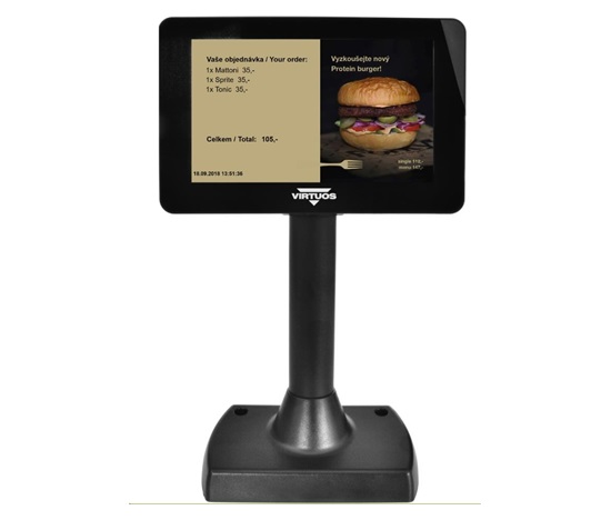 Virtuos 7" LCD farebný zákaznícky displej Virtuos SD700F, USB, čierny