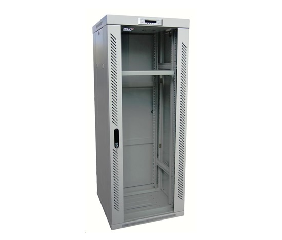 LEXI-Net 19" stojanový rozvaděč 18U 600x600 rozebiratelný, ventilační jednotka, termostat, kolečka, 600kg, sklo, šedý