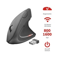 TRUST Mouse Verto bezdrôtová ergonomická myš USB, čierna