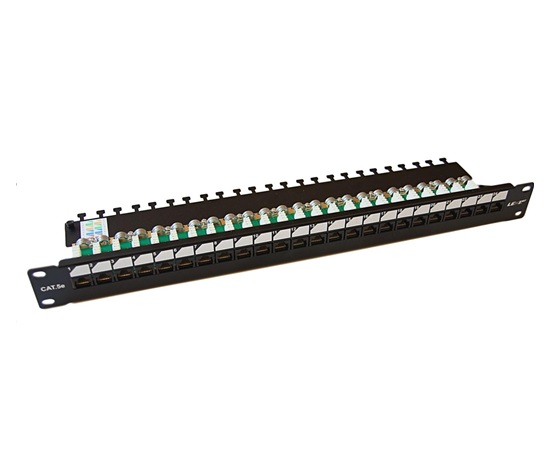 19" Patch panel EXCLUSIVE s 24 portmi, UTP, Cat 5e, s hrotom