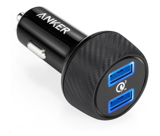 Anker PowerDrive Speed s dvoma nabíjačkami Quick Charge 3.0 portov, farba čierna