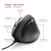 <p>Vertikálna ergonomická káblová myš Hama EMC-500, 6 tlačidiel, čierna</p>