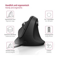 <p>Vertikálna ergonomická káblová myš Hama EMC-500, 6 tlačidiel, čierna</p>