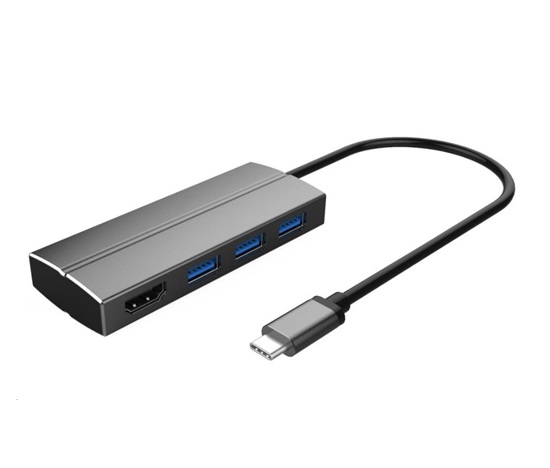 Adaptér PREMIUMCORD USB 3.1 samec typu C na samicu HDMI + 3x USB 3.0, hliník