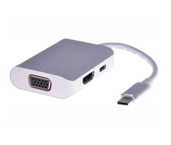 Prevodník PREMIUMCORD USB3.1 typ C na HDMI + VGA + nabíjanie PD, hliníkové puzdro