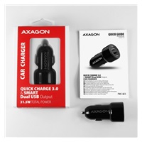 AXAGON PWC-QC5, QUICK a SMART nabíjačka do auta, 2x port QC3.0/AFC/FCP + 5V-2.6A, 31.5W